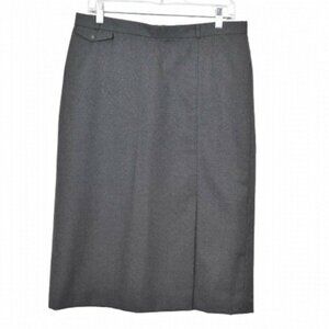 Vintage Allure Wool Grey  Midi Skirt Pencil Front Slit Size Medium